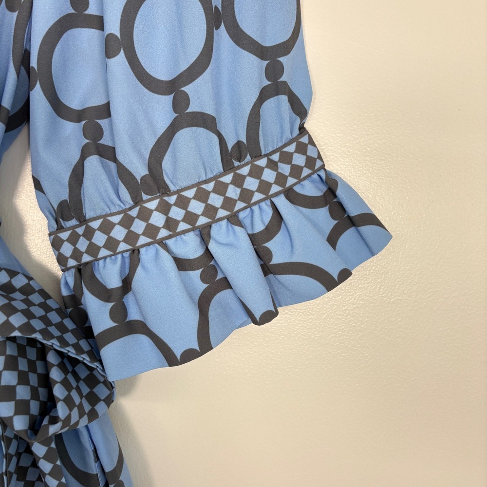 Gretchen Scott Women Dress XL Blue Outta Sight Tunic Geometric Ruffle Belted - Picture 2 of 13